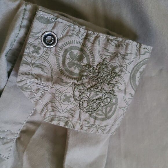 QUICKSILVER Olive Green Distressed  Button Front Shirt SZ XL Cotton Blend Kahk - Picture 3 of 9